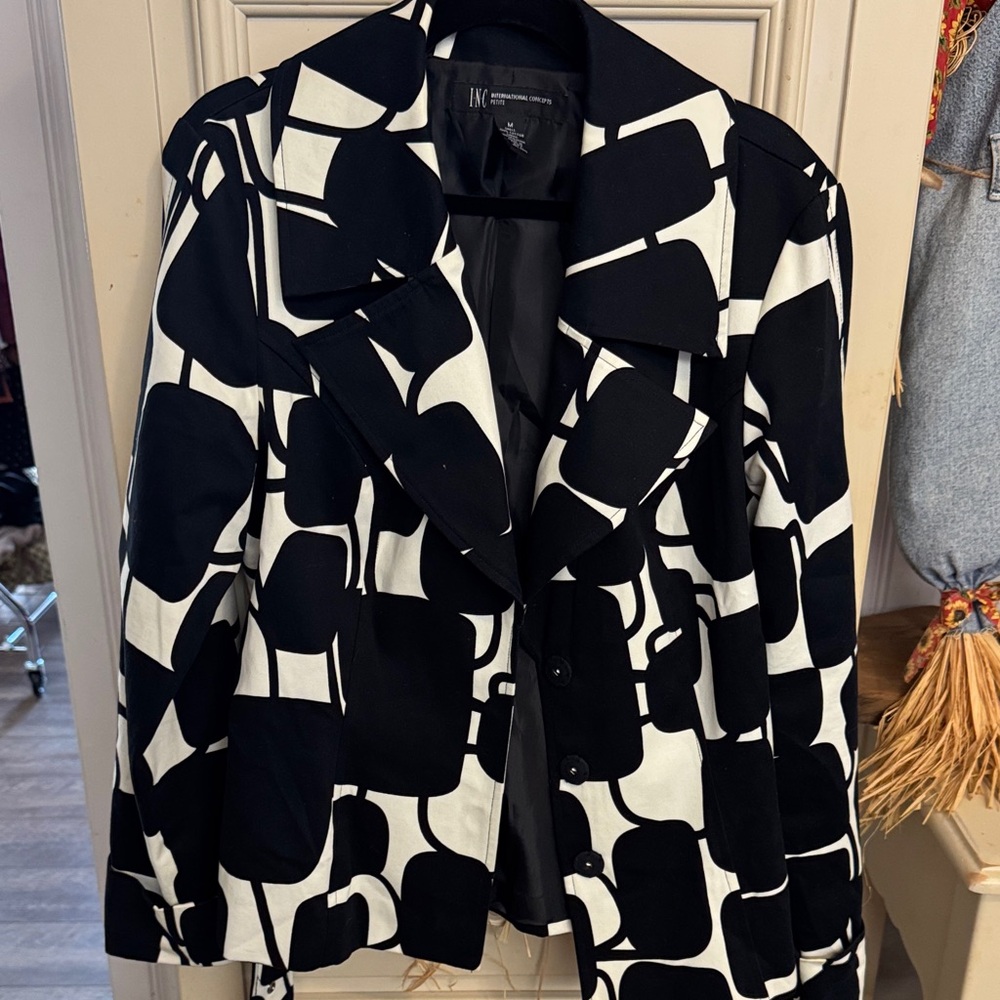 INC International Concepts Black & White Geometric Blazer